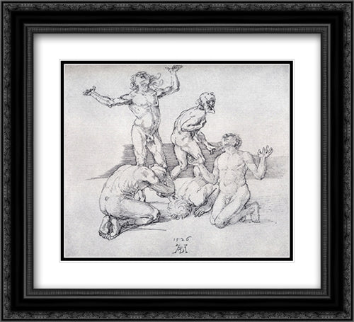 Five Male Nudes 22x20 Black Ornate Wood Framed Art Print Poster with Double Matting by Durer, Albrecht