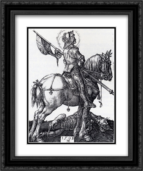 St. George On Horseback 20x24 Black Ornate Wood Framed Art Print Poster with Double Matting by Durer, Albrecht