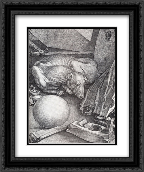 Melencolia I (detail) 20x24 Black Ornate Wood Framed Art Print Poster with Double Matting by Durer, Albrecht