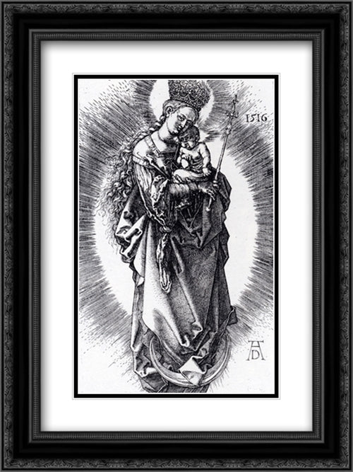 The Virgin On A Crescent With A Crown Of Stars And A Scepter 18x24 Black Ornate Wood Framed Art Print Poster with Double Matting by Durer, Albrecht