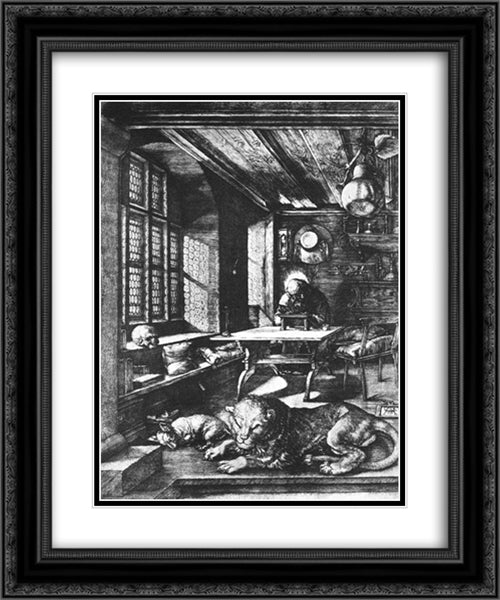 St. Jerome in his Study 20x24 Black Ornate Wood Framed Art Print Poster with Double Matting by Durer, Albrecht