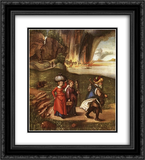 Lot Fleeing with his Daughters from Sodom 20x22 Black Ornate Wood Framed Art Print Poster with Double Matting by Durer, Albrecht