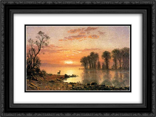 Sunset 24x18 Black Ornate Wood Framed Art Print Poster with Double Matting by Bierstadt, Albert