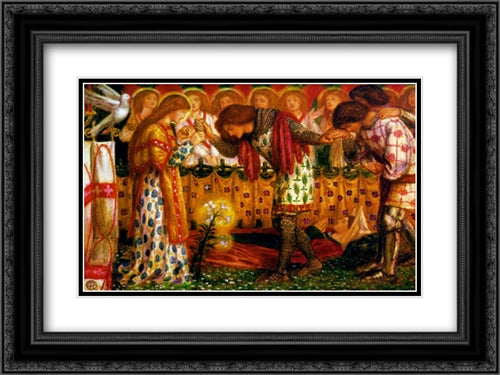 How Sir Galahad, Sir Bors and Sir Percival Were Fed with the Sanc Grael; But Sir Percival's Sister Died By the Way 24x18 Black Ornate Wood Framed Art Print Poster with Double Matting by Rossetti, Dante Gabriel