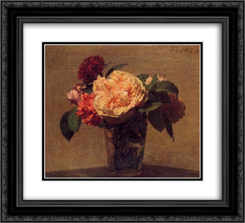 Flowers in a Vase 22x20 Black Ornate Wood Framed Art Print Poster with Double Matting by Fantin Latour, Henri