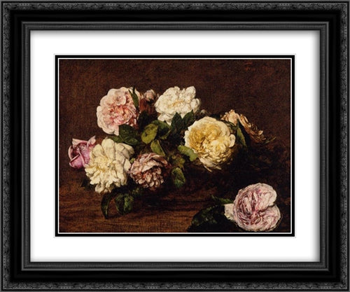Flowers: Roses 24x20 Black Ornate Wood Framed Art Print Poster with Double Matting by Fantin Latour, Henri