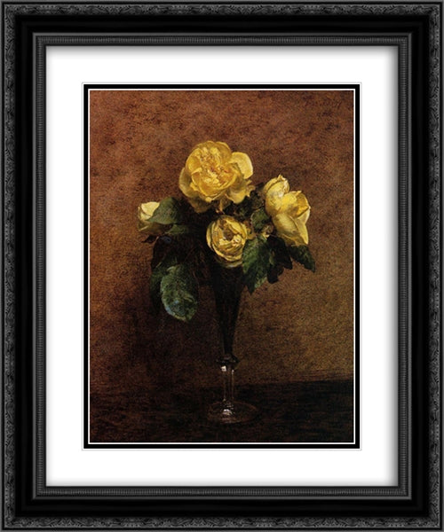Fleurs: Roses Marechal Neil 20x24 Black Ornate Wood Framed Art Print Poster with Double Matting by Fantin Latour, Henri