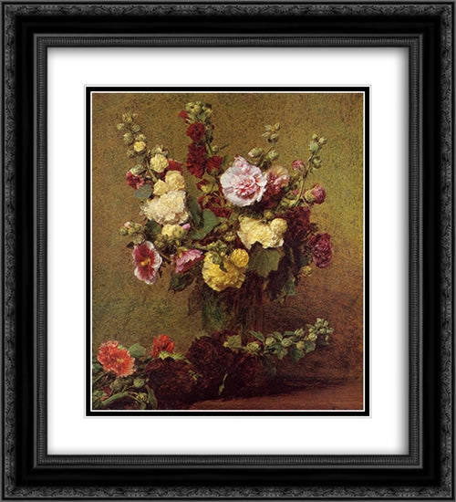 Holly-hocks 20x22 Black Ornate Wood Framed Art Print Poster with Double Matting by Fantin Latour, Henri