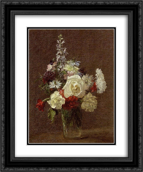 Mixed Flowers 20x24 Black Ornate Wood Framed Art Print Poster with Double Matting by Fantin Latour, Henri
