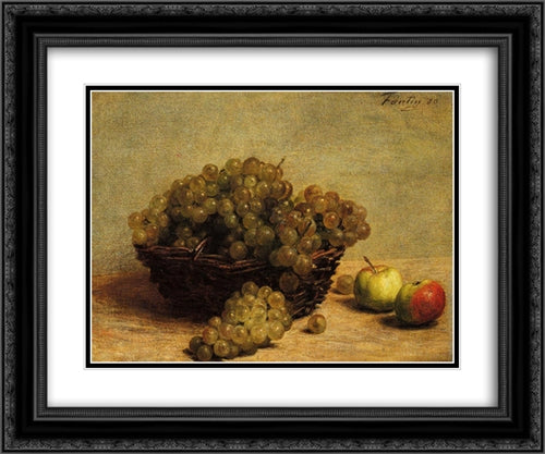 Nature Morte: Raisin et Pommes d'Api 24x20 Black Ornate Wood Framed Art Print Poster with Double Matting by Fantin Latour, Henri