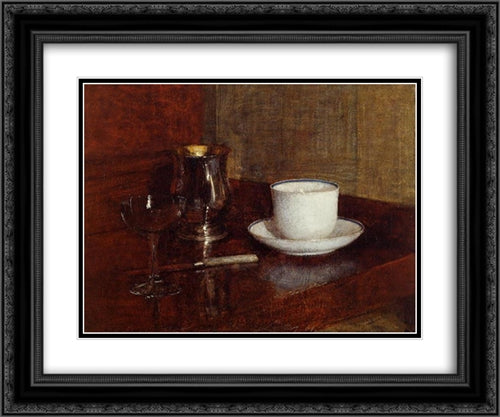 Still Life: Glass, Silver Goblet and Cup of Champagne 24x20 Black Ornate Wood Framed Art Print Poster with Double Matting by Fantin Latour, Henri