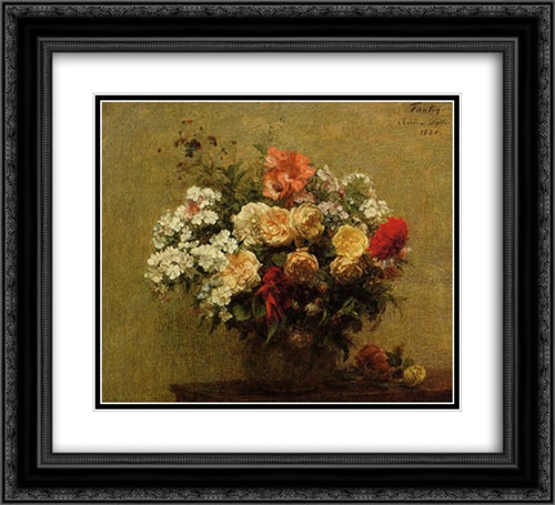 Summer Flowers 22x20 Black Ornate Wood Framed Art Print Poster with Double Matting by Fantin Latour, Henri