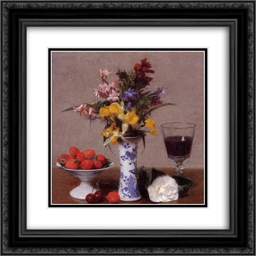 The Bethrothal Still Life 20x20 Black Ornate Wood Framed Art Print Poster with Double Matting by Fantin Latour, Henri