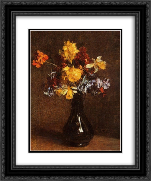 Vase of Flowers 20x24 Black Ornate Wood Framed Art Print Poster with Double Matting by Fantin Latour, Henri