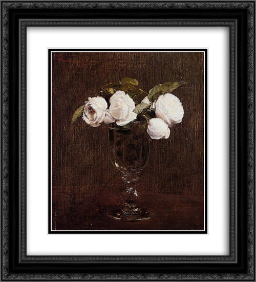 Vase of Roses 20x22 Black Ornate Wood Framed Art Print Poster with Double Matting by Fantin Latour, Henri