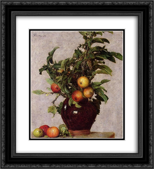 Vase with Apples and Foliage 20x22 Black Ornate Wood Framed Art Print Poster with Double Matting by Fantin Latour, Henri