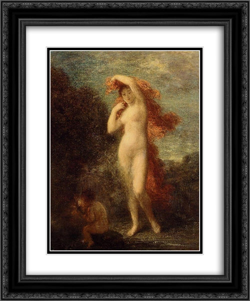 Venus and Cupid 20x24 Black Ornate Wood Framed Art Print Poster with Double Matting by Fantin Latour, Henri