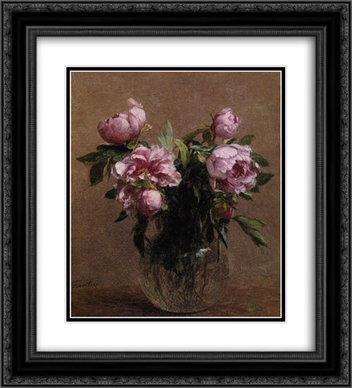 Vase of Peonies 20x22 Black Ornate Wood Framed Art Print Poster with Double Matting by Fantin Latour, Henri