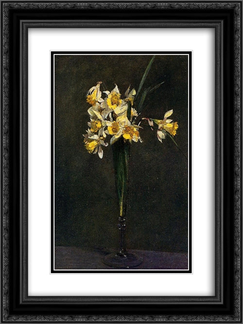 Yellow Flowers 18x24 Black Ornate Wood Framed Art Print Poster with Double Matting by Fantin Latour, Henri