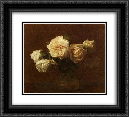 Yellow Pink Roses in a Glass Vase 22x20 Black Ornate Wood Framed Art Print Poster with Double Matting by Fantin Latour, Henri