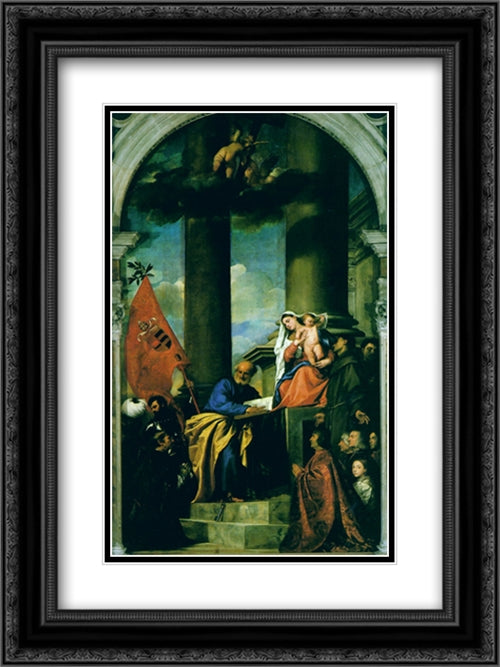 Madonna with Saints and Members of the Pesaro Family 18x24 Black Ornate Wood Framed Art Print Poster with Double Matting by Titian