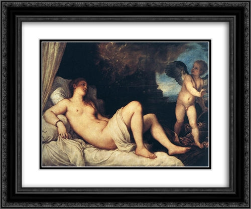 Danae and the Shower of Gold 24x20 Black Ornate Wood Framed Art Print Poster with Double Matting by Titian