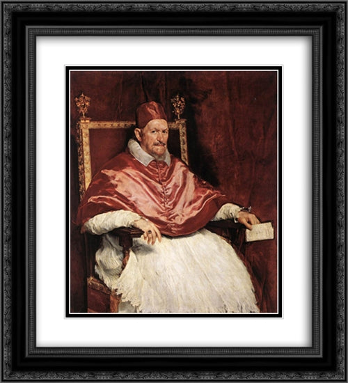 Portrait of Innocent X 20x22 Black Ornate Wood Framed Art Print Poster with Double Matting by Velazquez, Diego