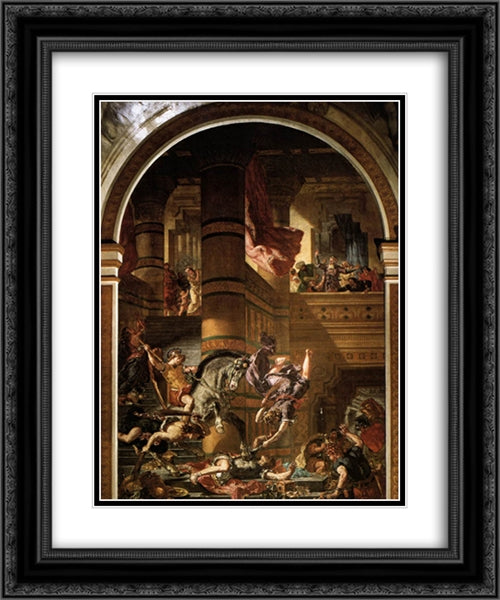 Heliodoros Driven from the Temple 20x24 Black Ornate Wood Framed Art Print Poster with Double Matting by Delacroix, Eugene