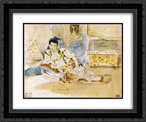 Mounay ben Sultan 24x20 Black Ornate Wood Framed Art Print Poster with Double Matting by Delacroix, Eugene