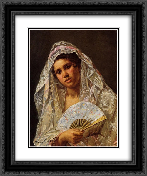 A Seville Belle 20x24 Black Ornate Wood Framed Art Print Poster with Double Matting by Cassatt, Mary