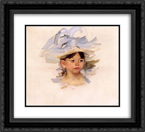 Sketch of 'Ellen Mary Cassatt in a Big Blue Hat' 22x20 Black Ornate Wood Framed Art Print Poster with Double Matting by Cassatt, Mary