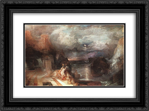 Hero and Leander 24x18 Black Ornate Wood Framed Art Print Poster with Double Matting by Turner, Joseph Mallord William