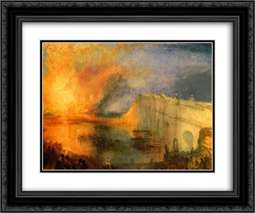 The Burning of the Houses of Parliament 24x20 Black Ornate Wood Framed Art Print Poster with Double Matting by Turner, Joseph Mallord William