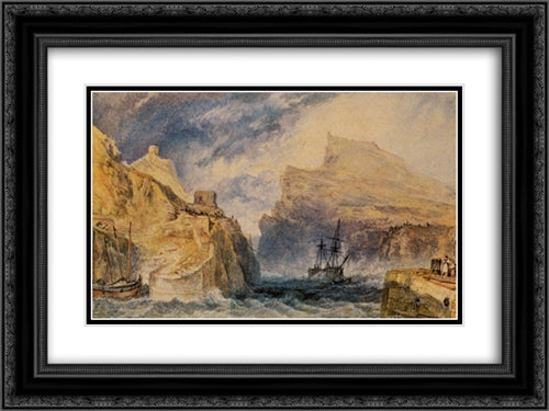 Boscastle, Cornwall 24x18 Black Ornate Wood Framed Art Print Poster with Double Matting by Turner, Joseph Mallord William