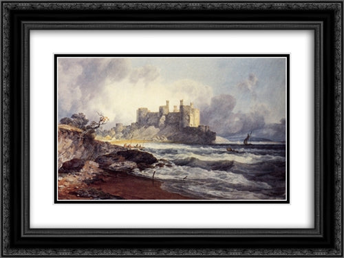 Conway Castle 24x18 Black Ornate Wood Framed Art Print Poster with Double Matting by Turner, Joseph Mallord William