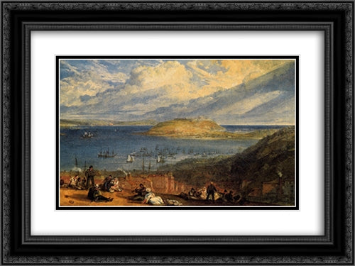 Falmouth Harbour, Cornwall 24x18 Black Ornate Wood Framed Art Print Poster with Double Matting by Turner, Joseph Mallord William