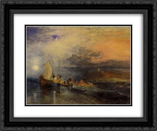 Folkestone from the Sea 24x20 Black Ornate Wood Framed Art Print Poster with Double Matting by Turner, Joseph Mallord William