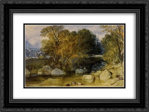 Ivy Bridge, Devonshire 24x18 Black Ornate Wood Framed Art Print Poster with Double Matting by Turner, Joseph Mallord William