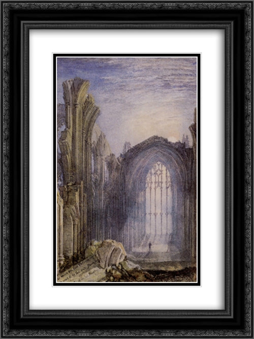 Melrose Abbey 18x24 Black Ornate Wood Framed Art Print Poster with Double Matting by Turner, Joseph Mallord William