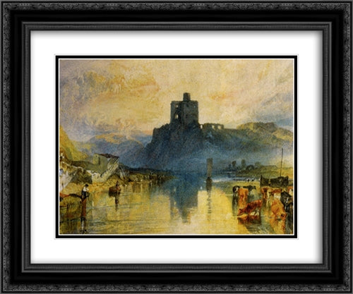 Norham Castle, on the River Tweed 24x20 Black Ornate Wood Framed Art Print Poster with Double Matting by Turner, Joseph Mallord William