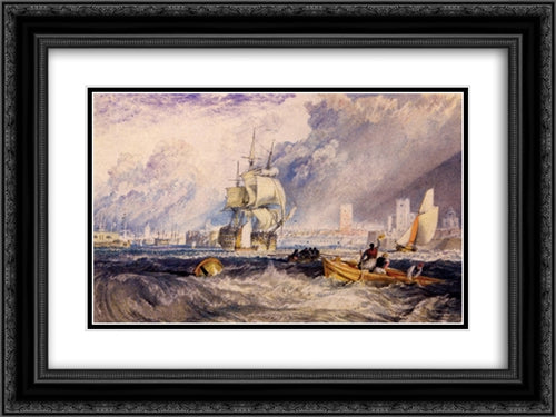 Portsmouth 24x18 Black Ornate Wood Framed Art Print Poster with Double Matting by Turner, Joseph Mallord William