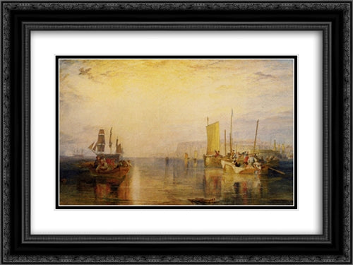 Sunrise. Whiting Fishing at Margate 24x18 Black Ornate Wood Framed Art Print Poster with Double Matting by Turner, Joseph Mallord William