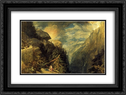 The Battle of Fort Rock, Val d'Aoste, Piedmont 24x18 Black Ornate Wood Framed Art Print Poster with Double Matting by Turner, Joseph Mallord William