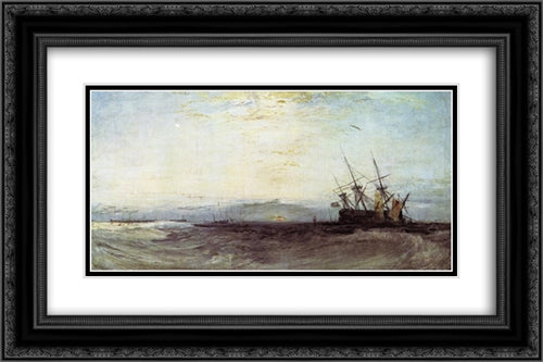 A Ship Aground 24x16 Black Ornate Wood Framed Art Print Poster with Double Matting by Turner, Joseph Mallord William