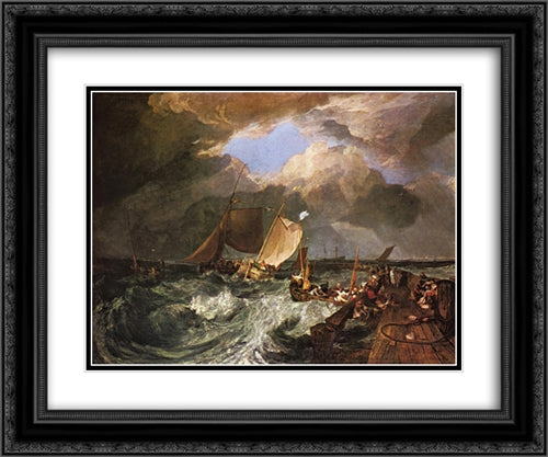 Calais Pier, with French Poissards Preparing for Sea: an English Packeet Arriving 24x20 Black Ornate Wood Framed Art Print Poster with Double Matting by Turner, Joseph Mallord William