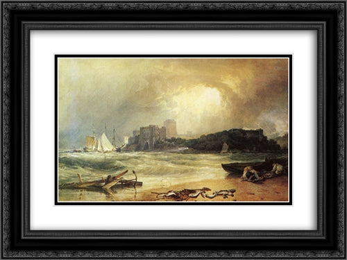 Pembroke Caselt, South Wales: Thunder Storm Approaching 24x18 Black Ornate Wood Framed Art Print Poster with Double Matting by Turner, Joseph Mallord William