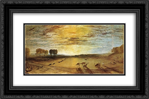 Petworth Park: Tillington Church in the Distance 24x16 Black Ornate Wood Framed Art Print Poster with Double Matting by Turner, Joseph Mallord William
