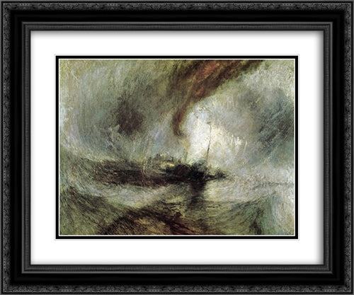 Snow Storm ' Steam'Boat off a Harbour's Mouth Making Signals in Shallow Water, and Going by the Lead. In this Storm on the Night the Ariel Left Harwich 24x20 Black Ornate Wood Framed Art Print Poster with Double Matting by Turner, Joseph Mallord William