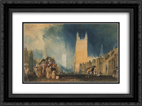 Stamford, Lincolnshire 24x18 Black Ornate Wood Framed Art Print Poster with Double Matting by Turner, Joseph Mallord William