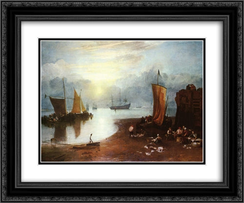 Sun Rising through Vagour; Fishermen Cleaning and Sellilng Fish 24x20 Black Ornate Wood Framed Art Print Poster with Double Matting by Turner, Joseph Mallord William